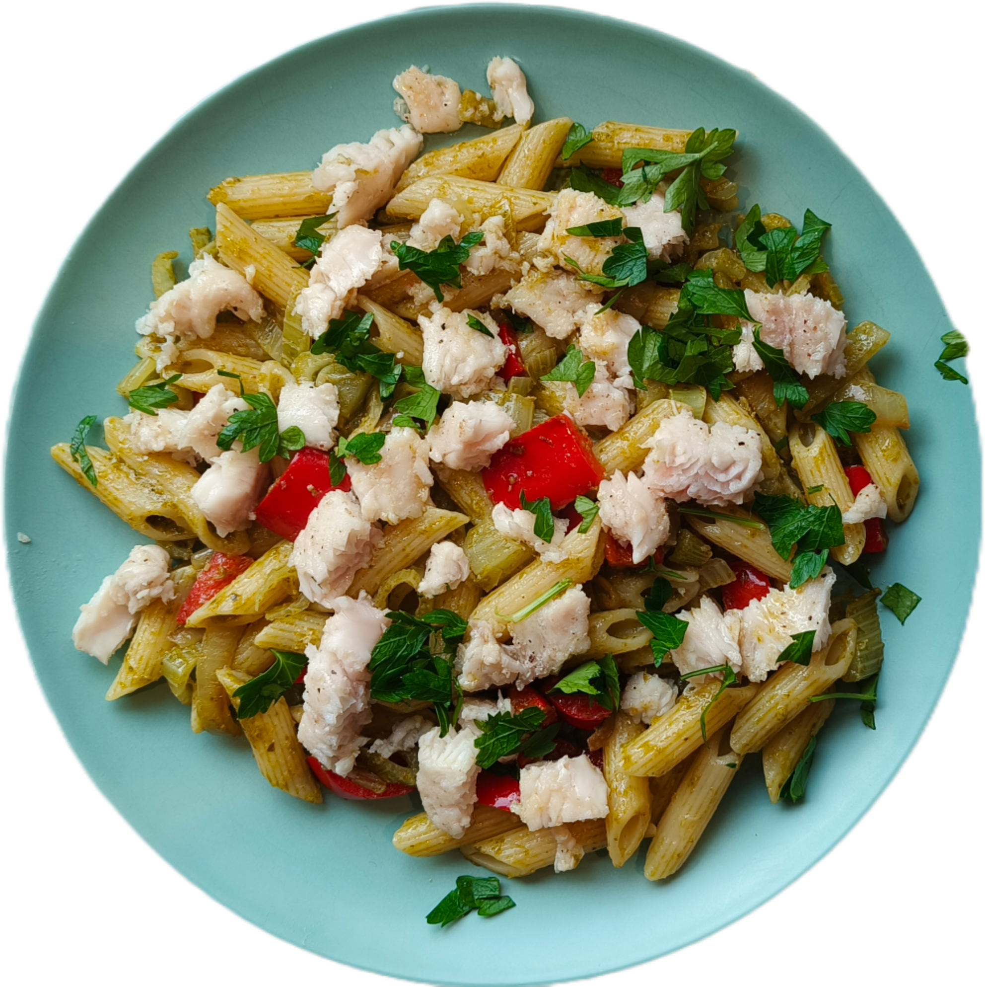 Knolvenkel met tilapia en penne met pesto
